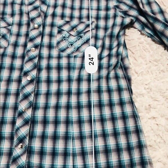 Rough Stock light blue shirt  Panhandle slim button down shirt size M western - Picture 6 of 8